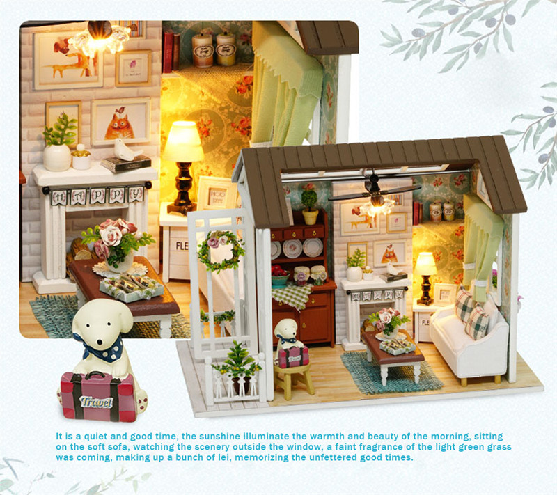 Doll Mini House Wooden Kit with LED Light Furniture DIY Handcraft Toy