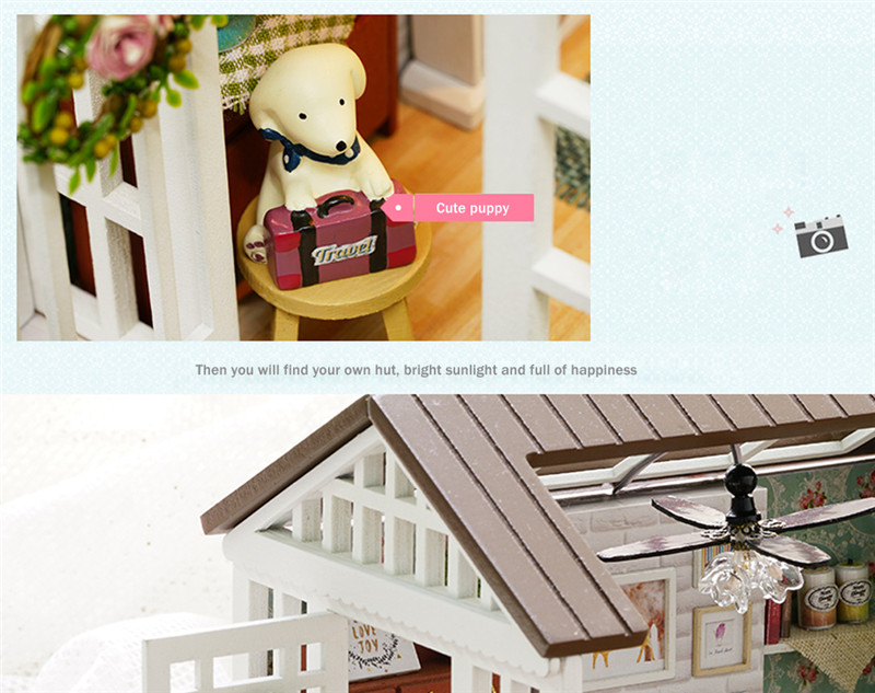 Doll Mini House Wooden Kit with LED Light Furniture DIY Handcraft Toy