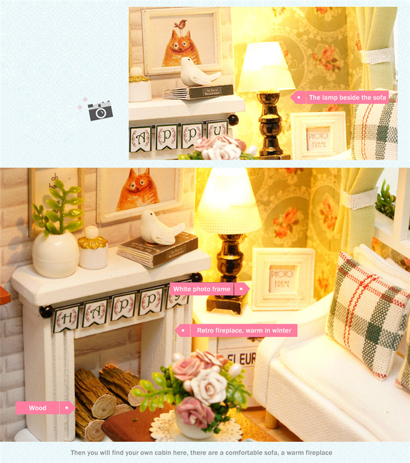 Doll Mini House Wooden Kit with LED Light Furniture DIY Handcraft Toy