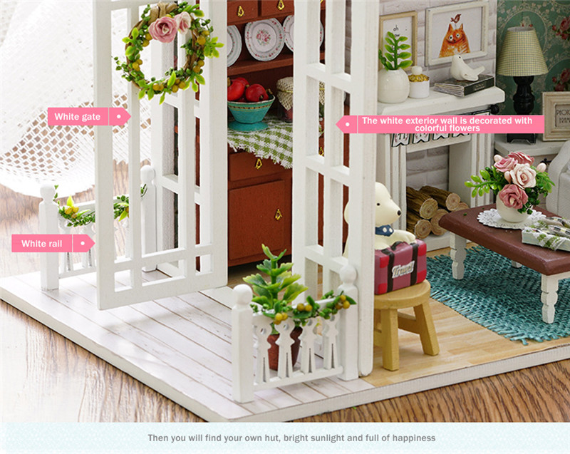 Doll Mini House Wooden Kit with LED Light Furniture DIY Handcraft Toy