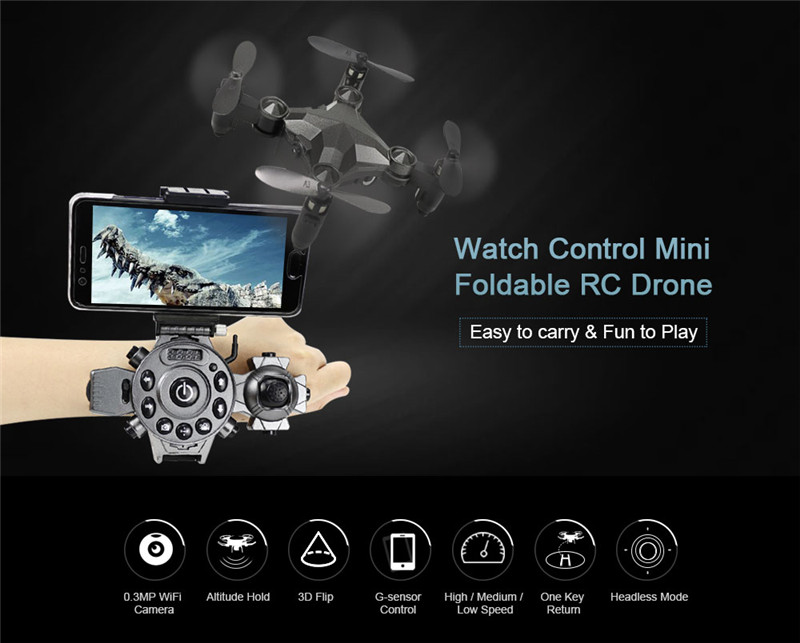 Watch Control Mini Foldable WiFi FPV RC Drone