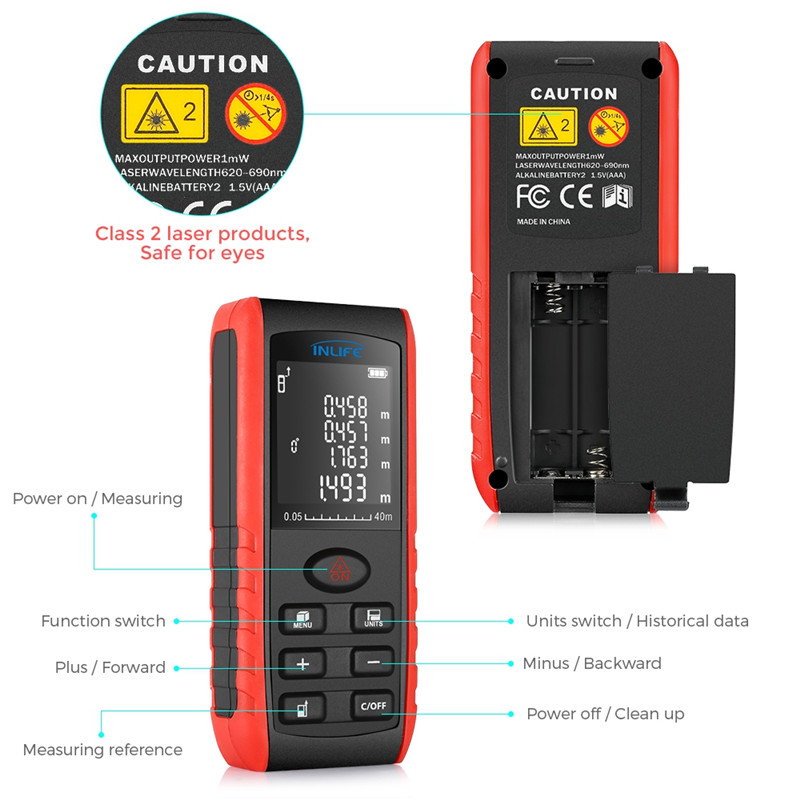 Inlife E40 40M Handheld Digital Laser Distance Meter