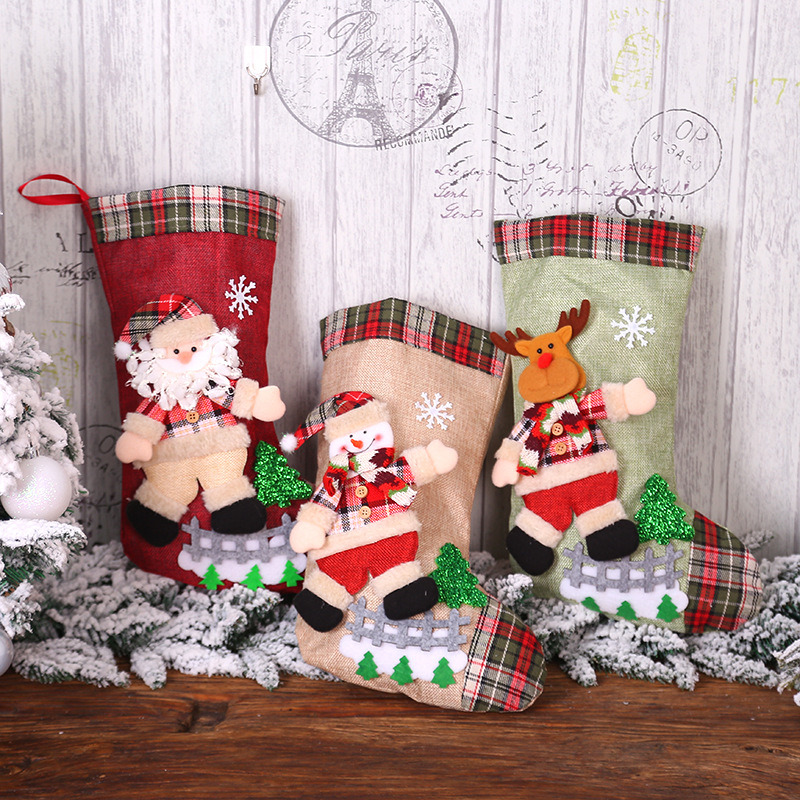 3D classic big christmas stockings xmas tree decoration