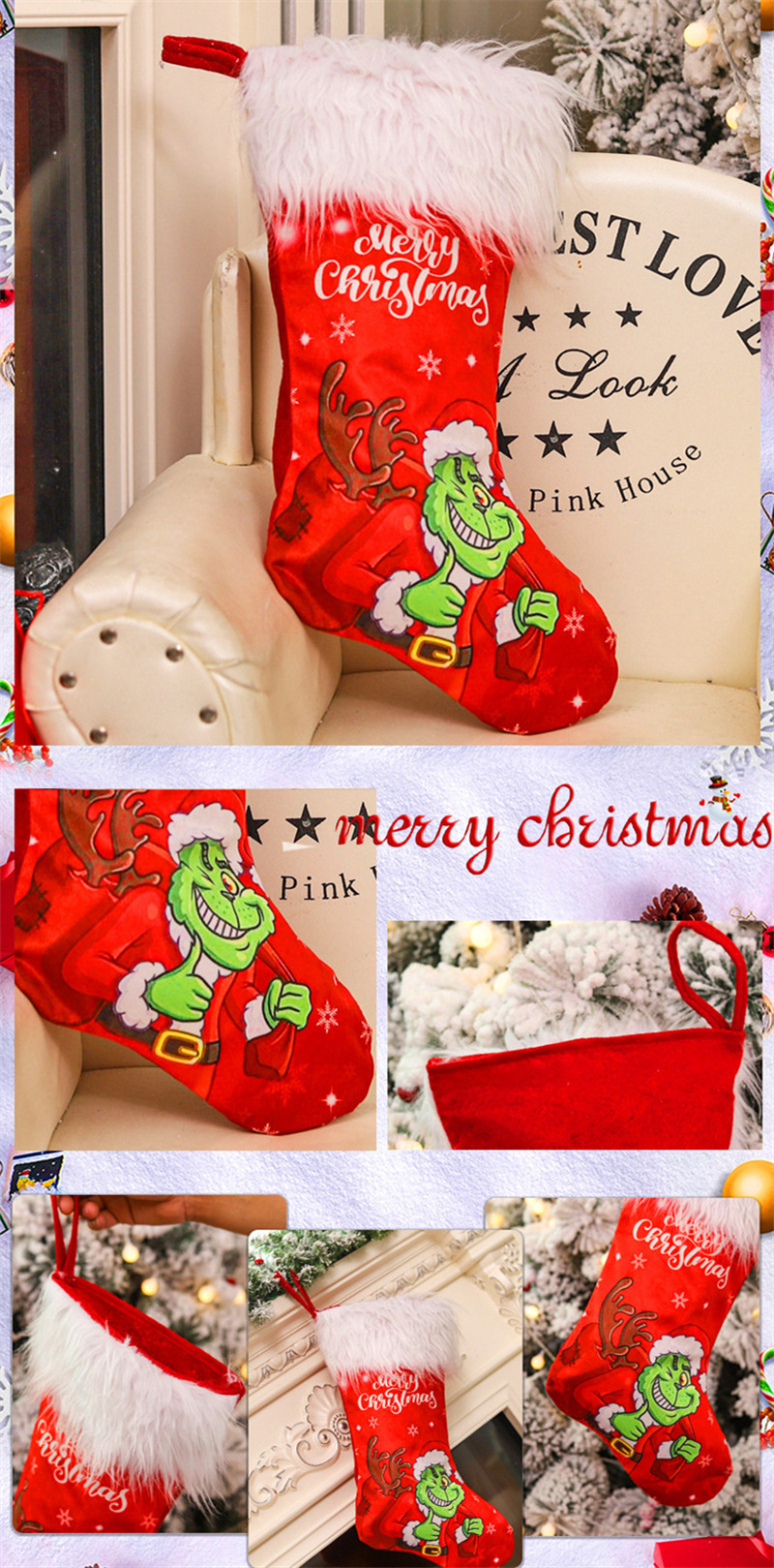 grinch christmas stockings xmas tree decoration