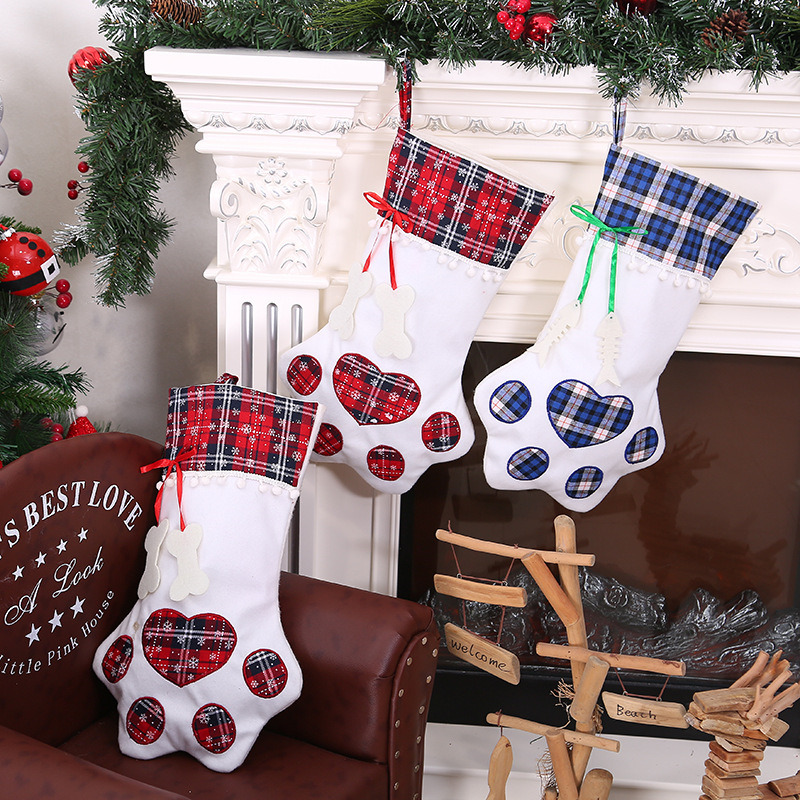 pet paw christmas stockings fireplace hanging decoration