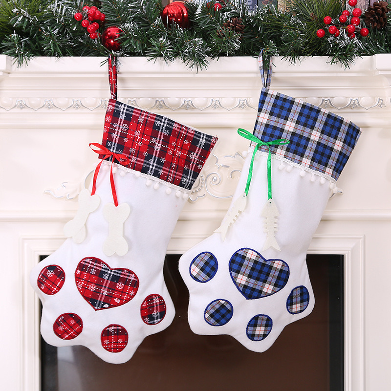 pet paw christmas stockings fireplace hanging decoration