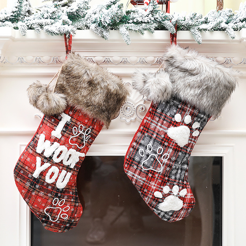 fur cuff lattice christmas stockings fireplace hanging decoration