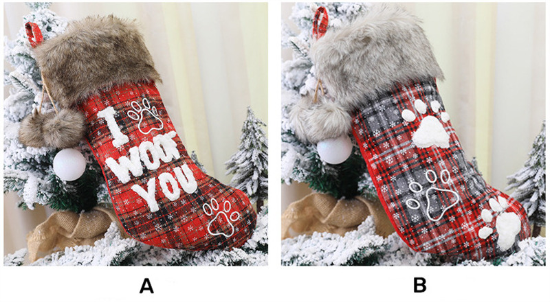 fur cuff lattice christmas stockings fireplace hanging decoration
