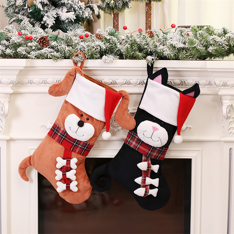 cute cat dog christmas stockings fireplace hanging decoration