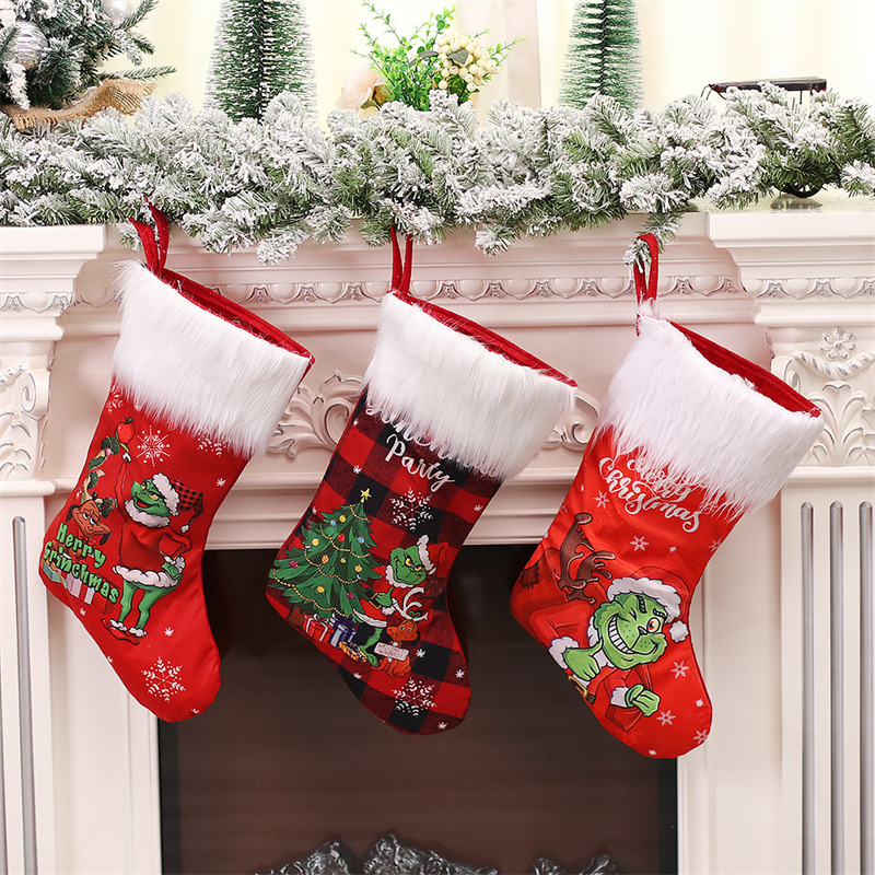 fur edge grinch christmas stockings fireplace hanging decoration