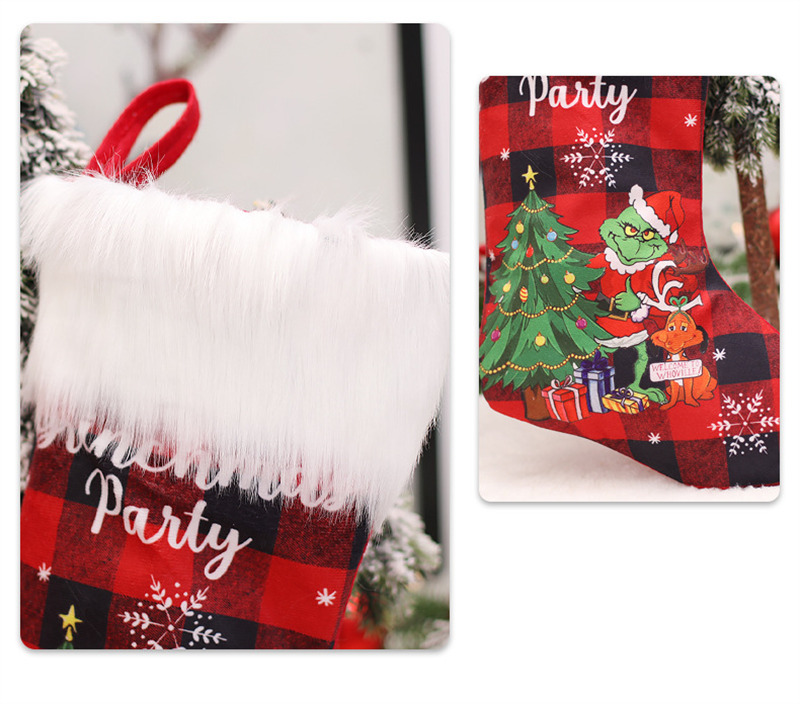 fur edge grinch christmas stockings fireplace hanging decoration