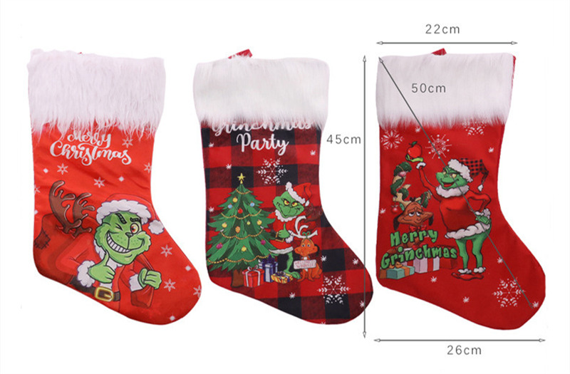 fur edge grinch christmas stockings fireplace hanging decoration