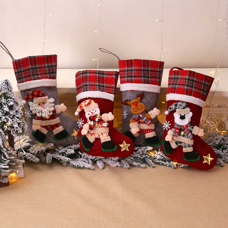 3D classic lattice edge christmas stockings xmas fireplace decoration