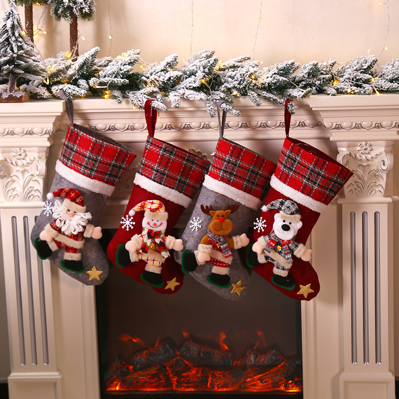 3D classic lattice edge christmas stockings xmas fireplace decoration