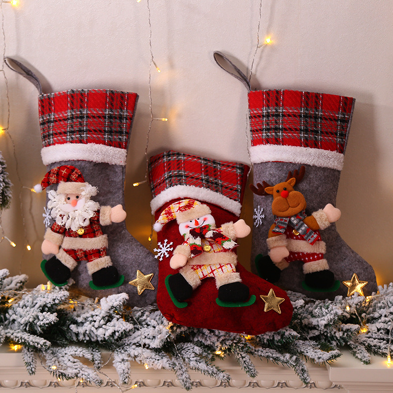 3D classic lattice edge christmas stockings xmas fireplace decoration