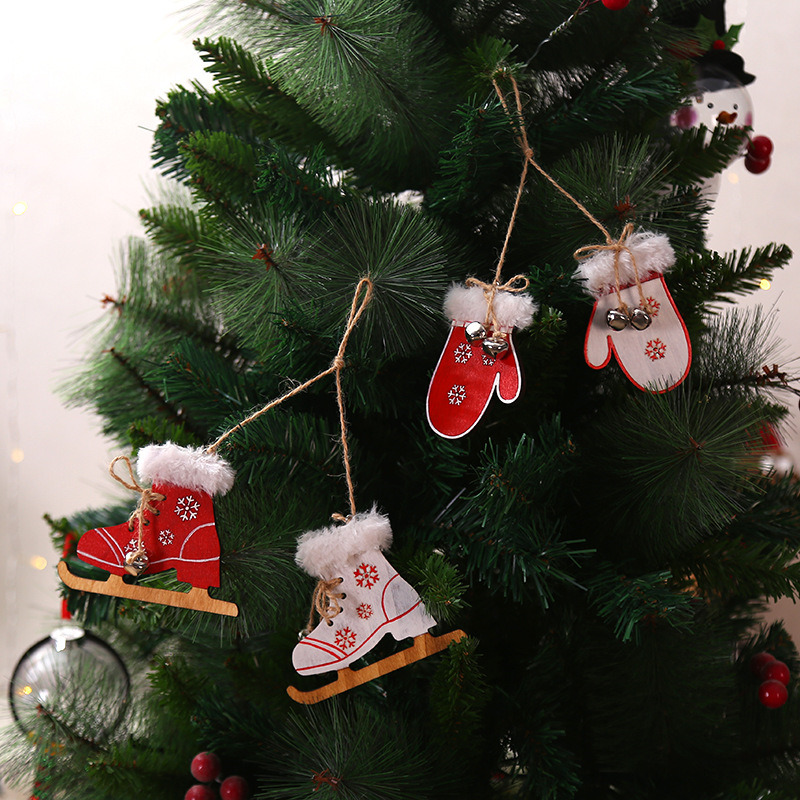 ski skates gloves wooden christmas hanging ornaments