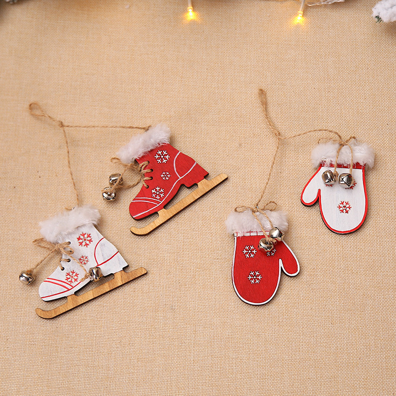 ski skates gloves wooden christmas hanging ornaments