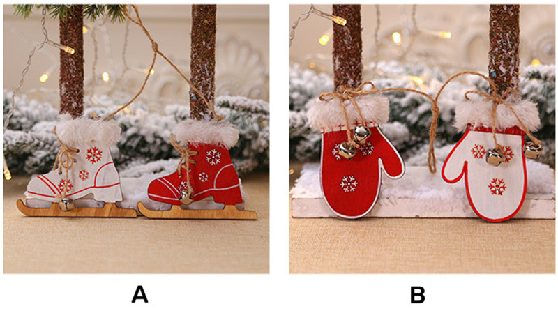 ski skates gloves wooden christmas hanging ornaments