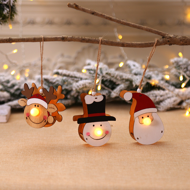 glowing wooden pendant classic christmas tree hanging ornaments