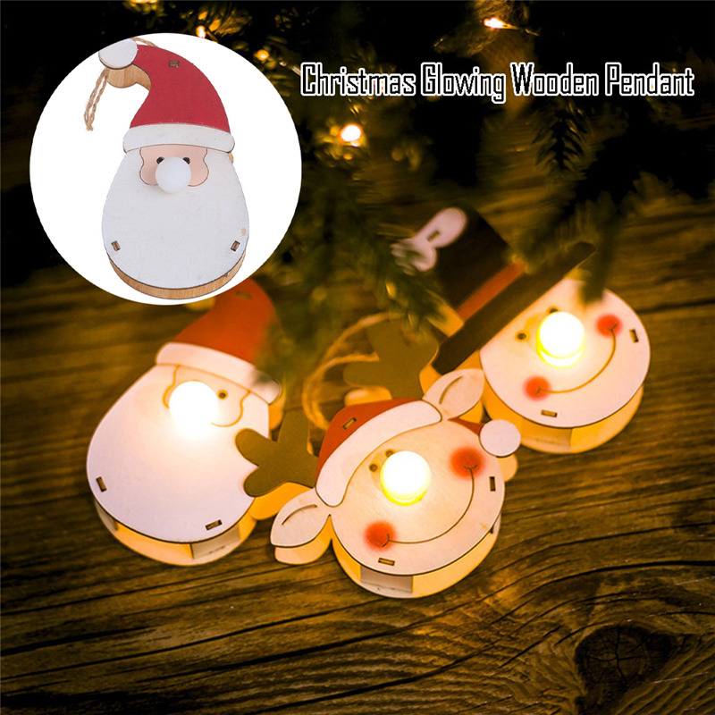 glowing wooden pendant classic christmas tree hanging ornaments