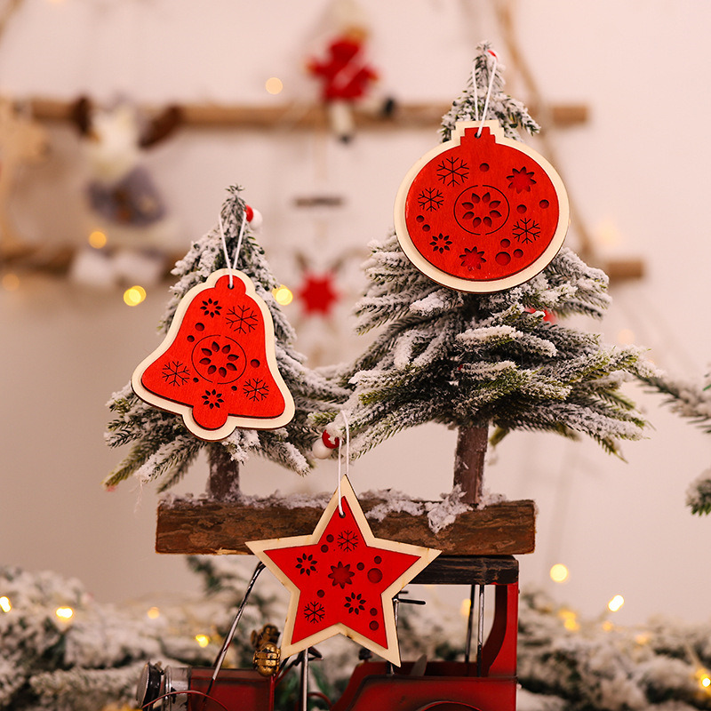 3pc wooden pendant classic christmas hanging ornaments