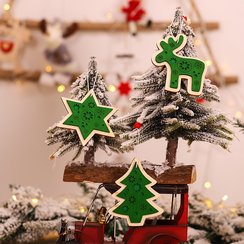 3pc wooden pendant classic christmas hanging ornaments