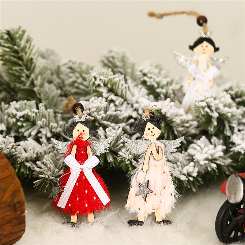 cute angel girl wooden pendant christmas hanging ornaments