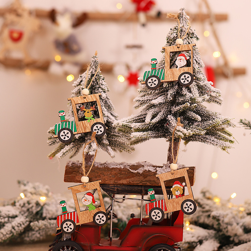 christmas train wooden pendants xmas tree hanging ornaments