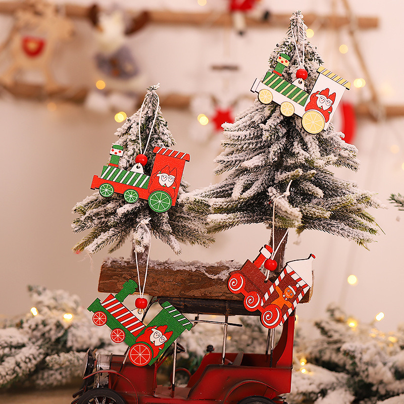 christmas train wooden pendants xmas tree hanging ornaments