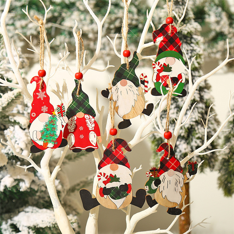 santa gnomes wooden pendants christmas hanging ornaments
