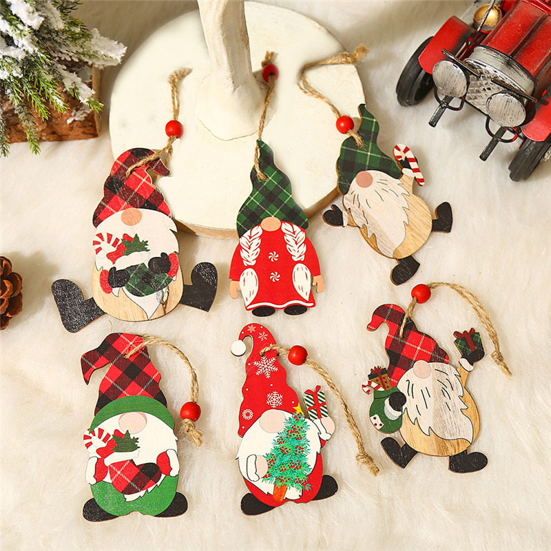 santa gnomes wooden pendants christmas hanging ornaments