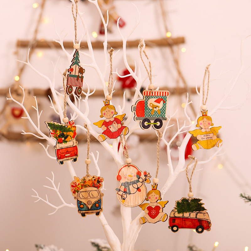 angel bear van wooden pendants christmas hanging ornaments
