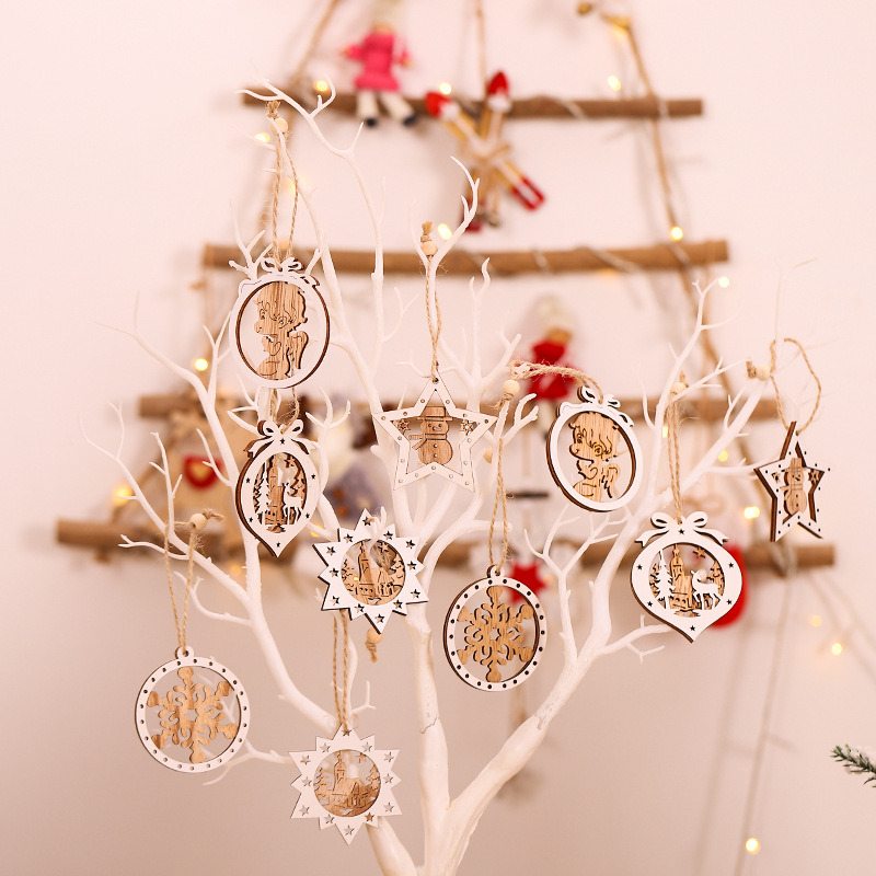 solid pendants xmas tree wooden christmas hanging ornaments