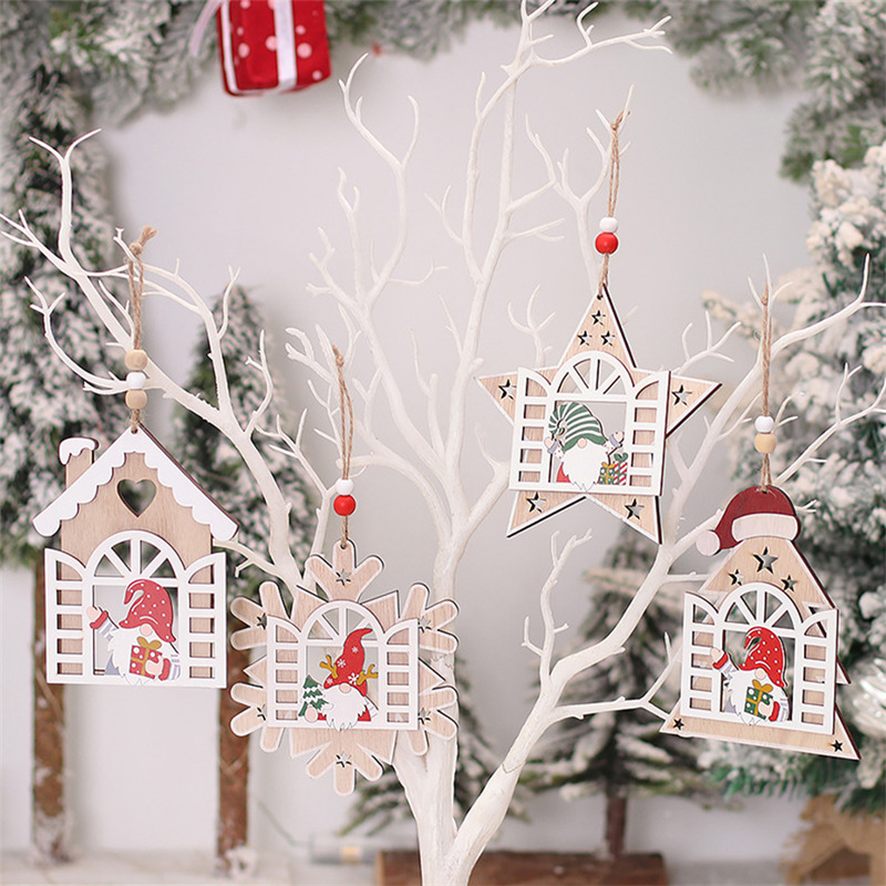 xmas housing pendants wooden christmas decoration 