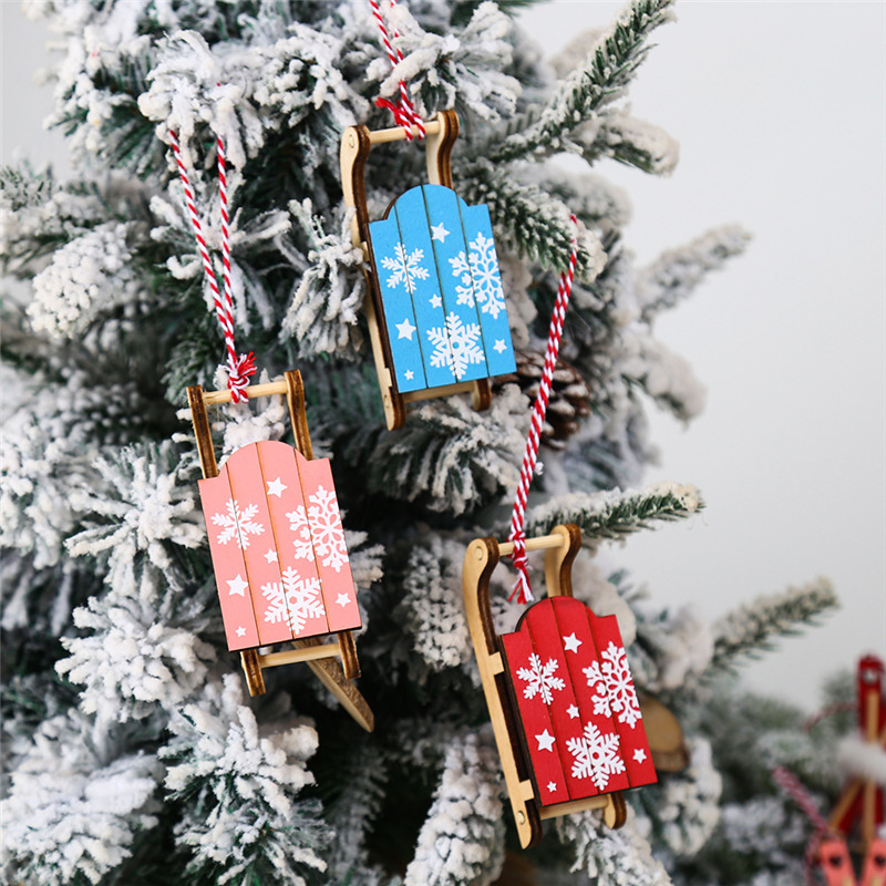 sled xmas wooden pendants christmas hanging decoration