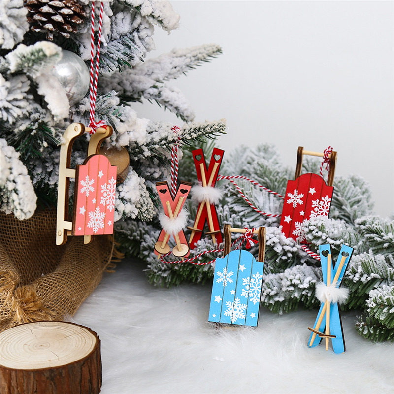 sled xmas wooden pendants christmas hanging decoration