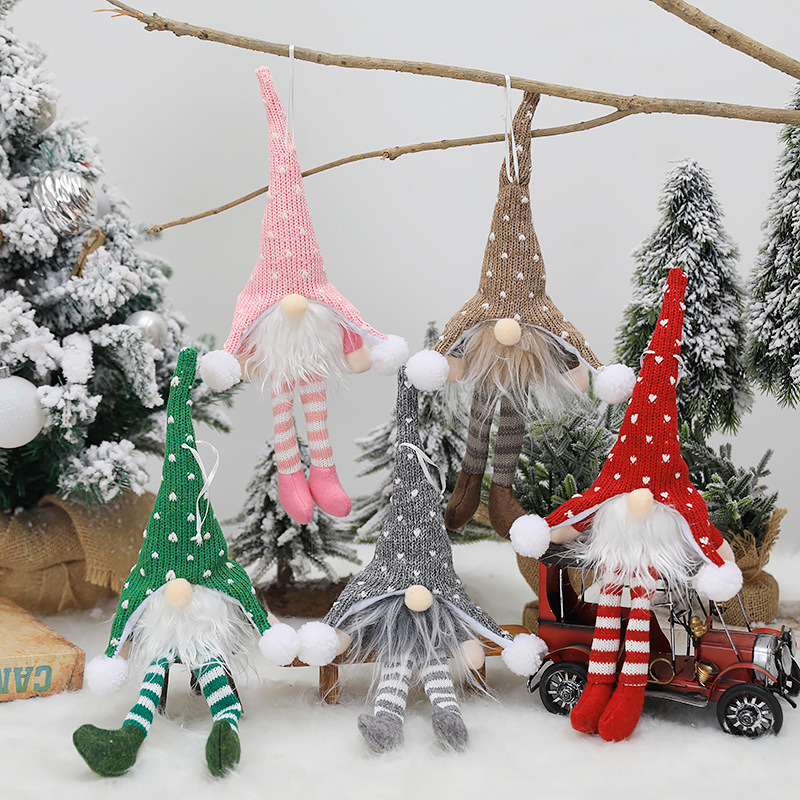 Wholesale lighted xmas gnome knitted hanging ornament christmas decoration