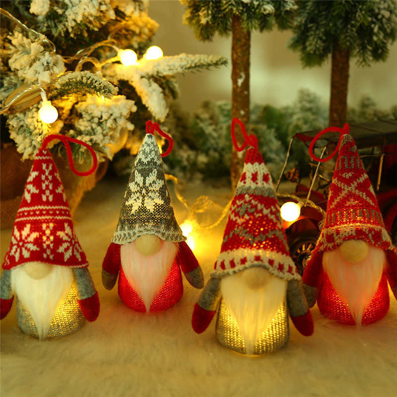 Lighted Christmas Tree Decoration Knitted Gnome Pendant
