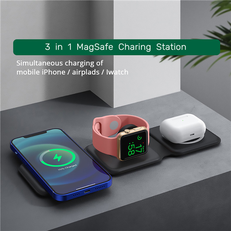 3 in 1 foldable magsafe wireless charger portable charing station for iphone