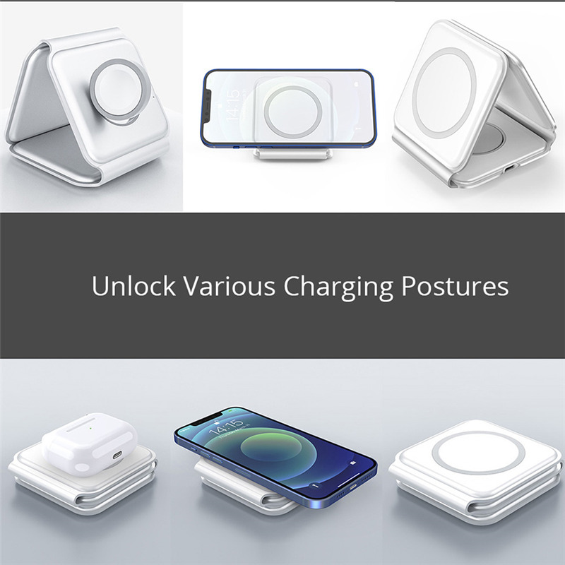 3 in 1 foldable magsafe wireless charger portable charing station for iphone