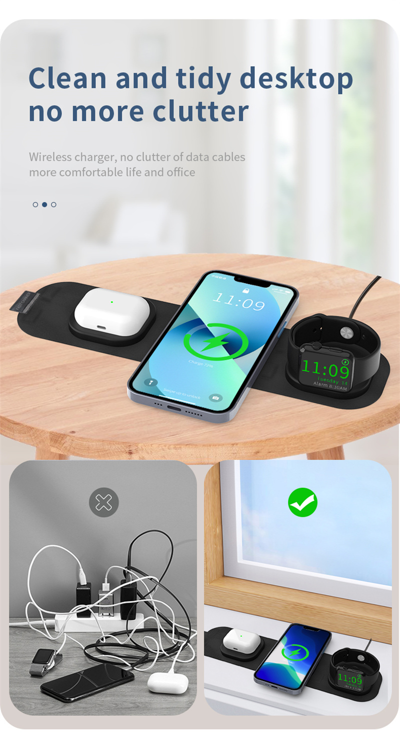 3 in 1 foldable magnetic wireless charger phone portable charing station