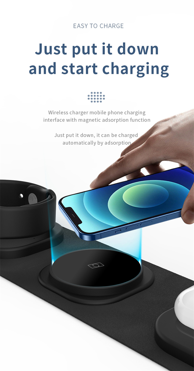 3 in 1 foldable magnetic wireless charger phone portable charing station