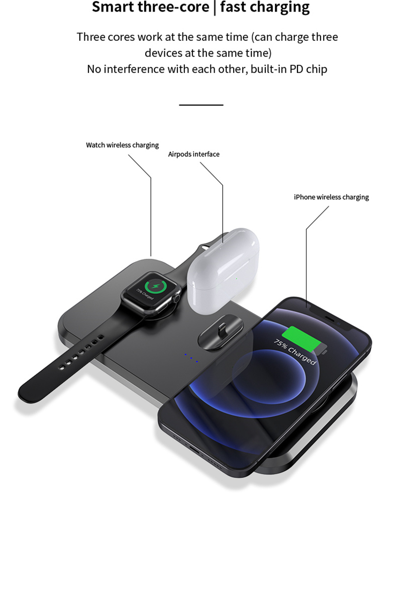 3 in 1 desktop portable wireless charger