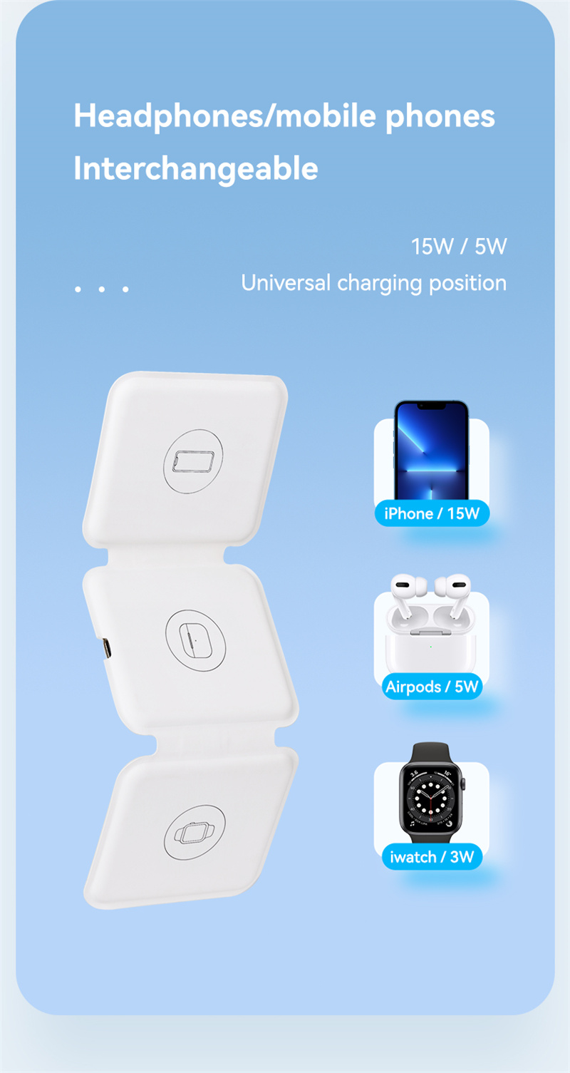 3 in 1 foldable wireless chargers charing dock