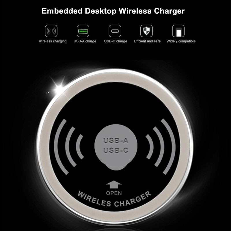 15w desk embeded wireless chargers duick charing dock