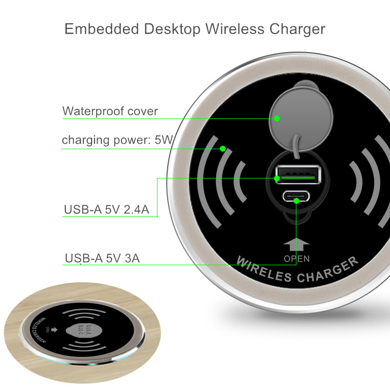 15w desk embeded wireless chargers duick charing dock