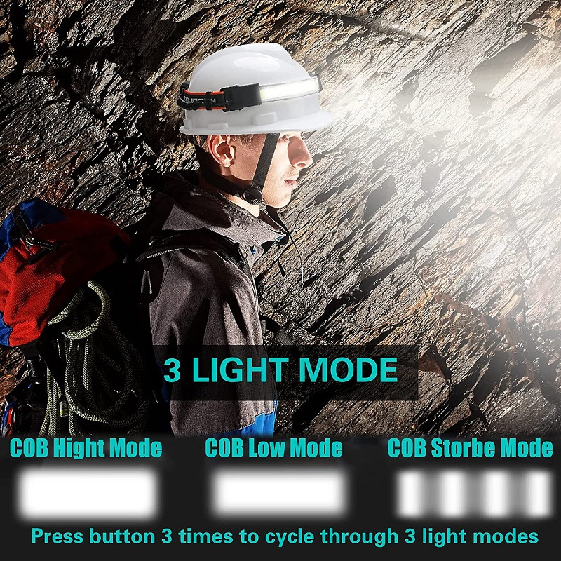 COB headlight 3 lighting modes rechargeable headlamp