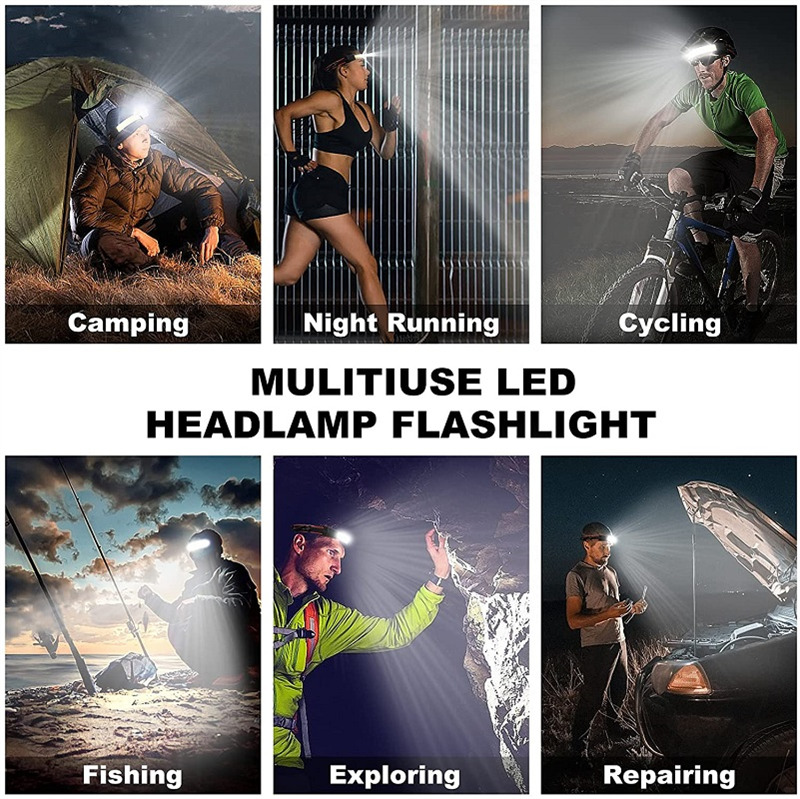 COB headlight 3 lighting modes rechargeable headlamp