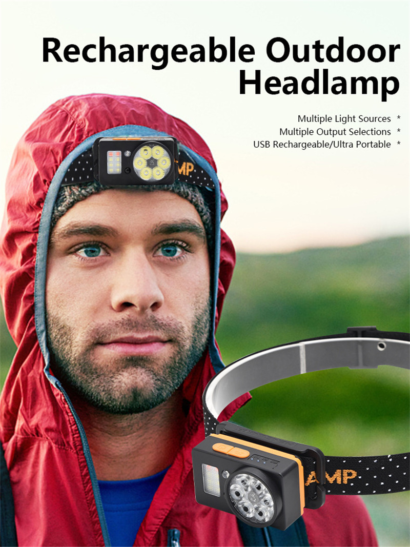 outdoor LED headlamp smart sensor rechargeable headlight
