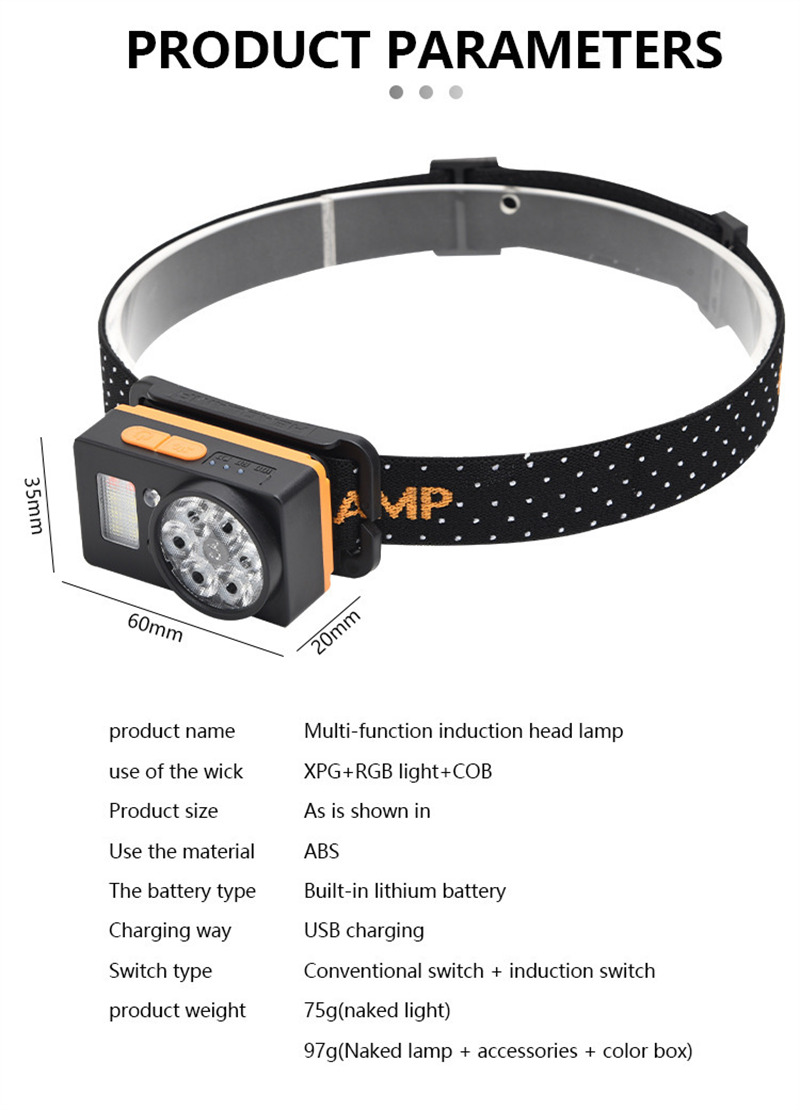 outdoor LED headlamp smart sensor rechargeable headlight